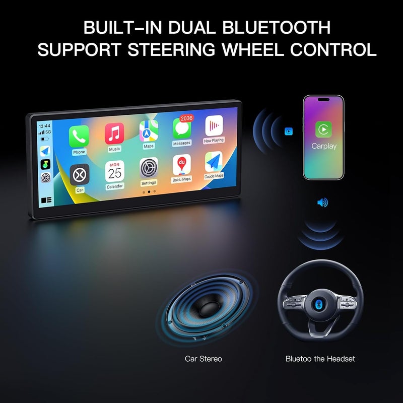 CarABC Wireless Carplay Screen for Car, 8.9'' Portable CarPlay & Android Auto Touchscreen, with 60Fps, 1920 * 720 Ultra High Resolution, Support Steering Wheel Control - Image 4